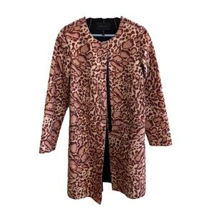 BCBGMAXAZRIA Women Brown Tan Giraffe Animal Print Textured Fur Coat Jacket Small